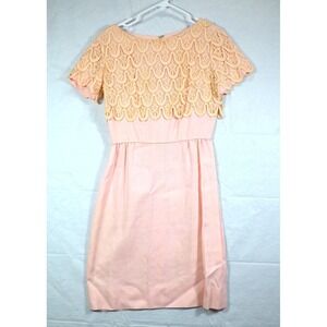 Vintage L'Aiglon Pink Lace Dress Womens Scalloped Overlay Short Sleeve Retro